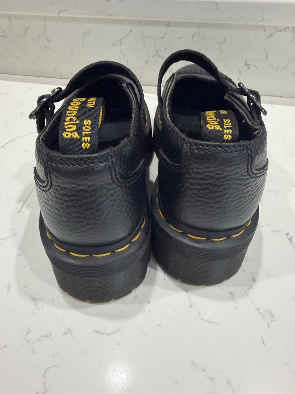 Dr. Martens Black Mary Jane Platform Shoes with Floral Buckle - Picture 4 of 7